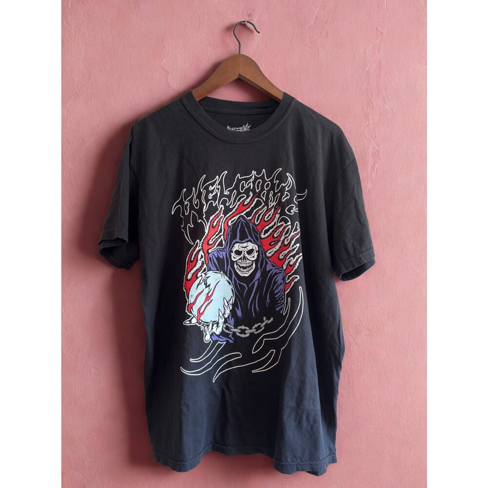 Welcome Black Graphic Tee Men’s Large Grim Reaper Skateboard Streetwear | NWOT